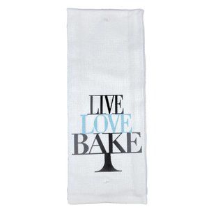100% Cotton Kitchen Towels Printed with Cute Kitchen Sayings 'Live Love Bake"